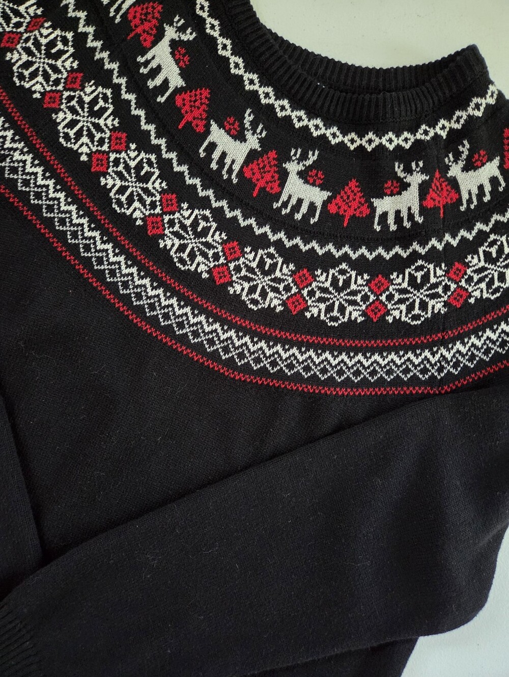 Charter Club Family Collection Black Fair Isle Reindeer Holiday Sweater XL